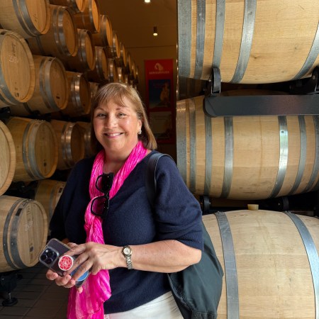 The Donnafugata barrel room on Mount Etna in Sicily is cool and smells of wine and oak barrels.